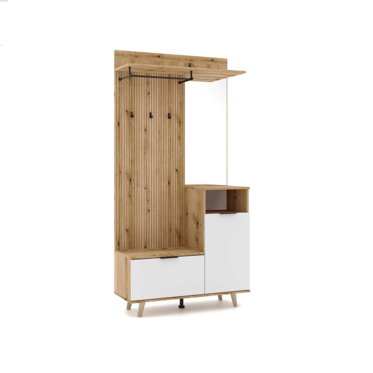 Zestaw do Przedpokoju NORDIC C 100 cm Dąb Evoke Biały z Lustrem 5W.jpg