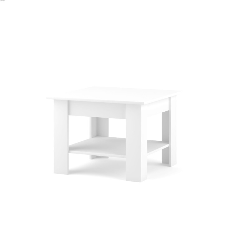 Ława kwadratowa MINI 67x67 cm Biała z półką do salonu.jpg