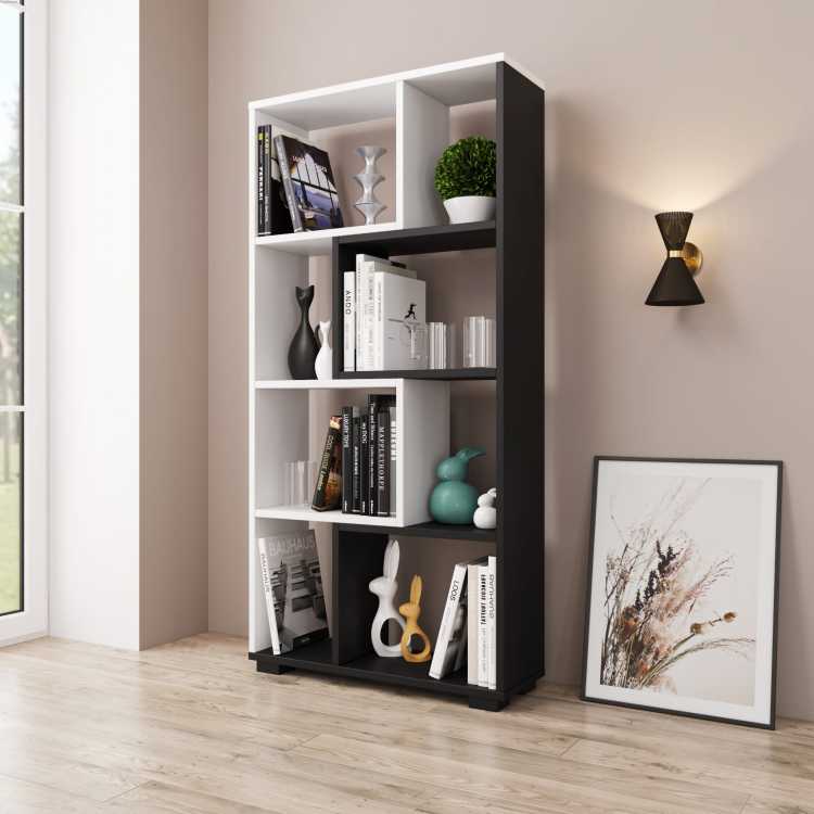 Regał na ścianę podłogę kolor czarny biały 120x60 cm na nóżkach pion we wnętrzu