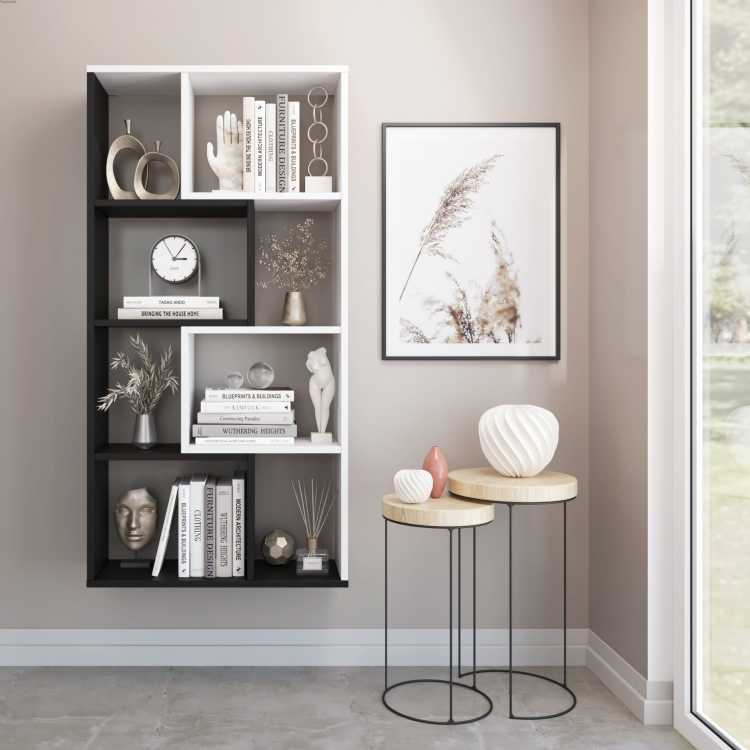 Regał na ścianę podłogę kolor czarny biały 120x60 cm na ścianę pion we wnętrzu