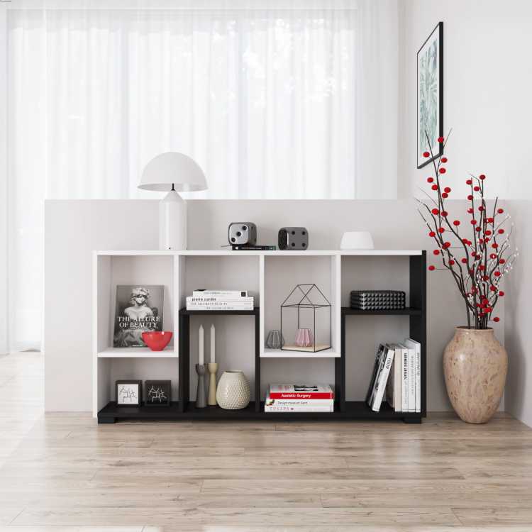 Regał na ścianę podłogę kolor czarny biały 120x60 cm na nóżkach poziom we wnętrzu