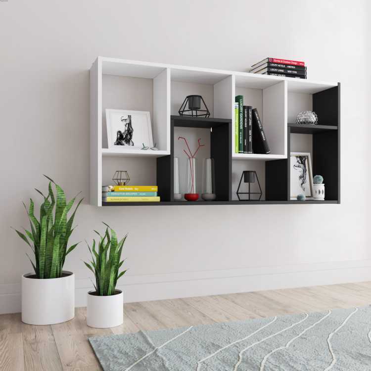 Regał na ścianę podłogę kolor czarny biały 120x60 cm na ścianę poziom we wnętrzu
