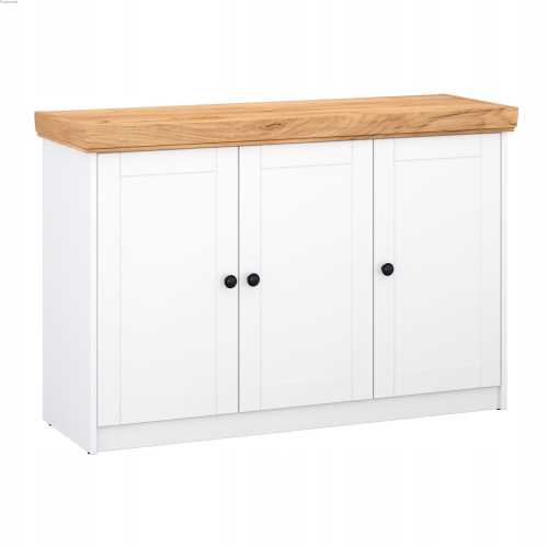 Komoda 3 drzwi MDF biały dąb złoty