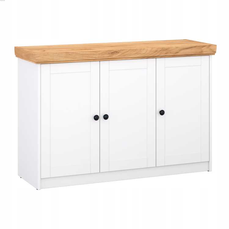 Komoda 3 drzwi MDF biały dąb złoty