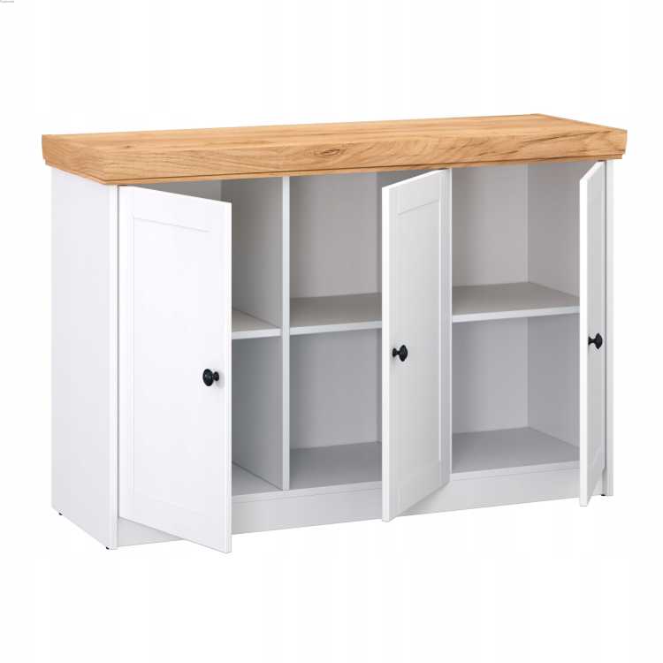 Komoda 3 drzwi MDF biały dąb złoty