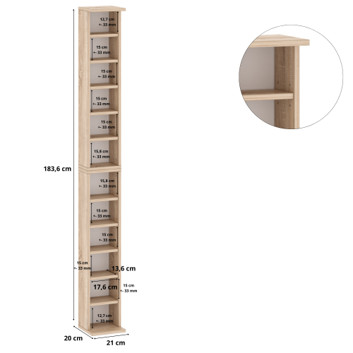 Furniwest regał na 204 płyty CD lub 72 płyty DVD kolor dąb sonoma