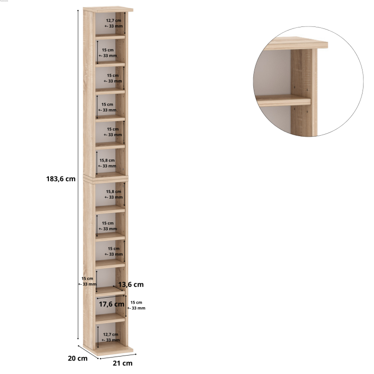 Furniwest regał na 204 płyty CD lub 72 płyty DVD kolor dąb sonoma