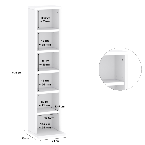Furniwest regał na 102 płyty CD lub 36 płyty DVD kolor biały 92 cm