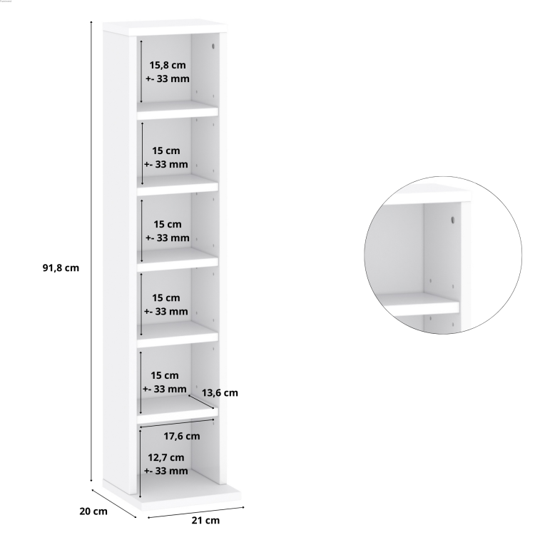 Furniwest regał na 102 płyty CD lub 36 płyty DVD kolor biały 92 cm