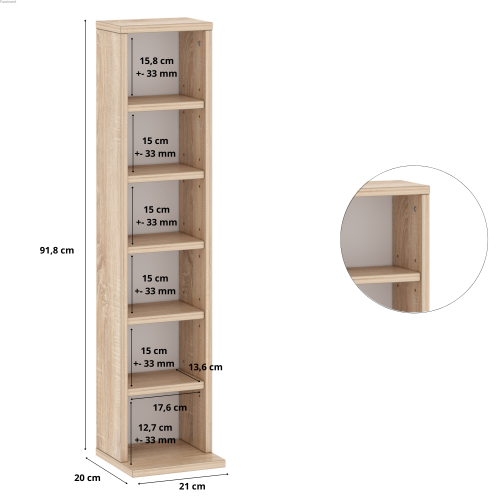 Furniwest regał na 102 płyty CD lub 36 płyty DVD dąb sonoma