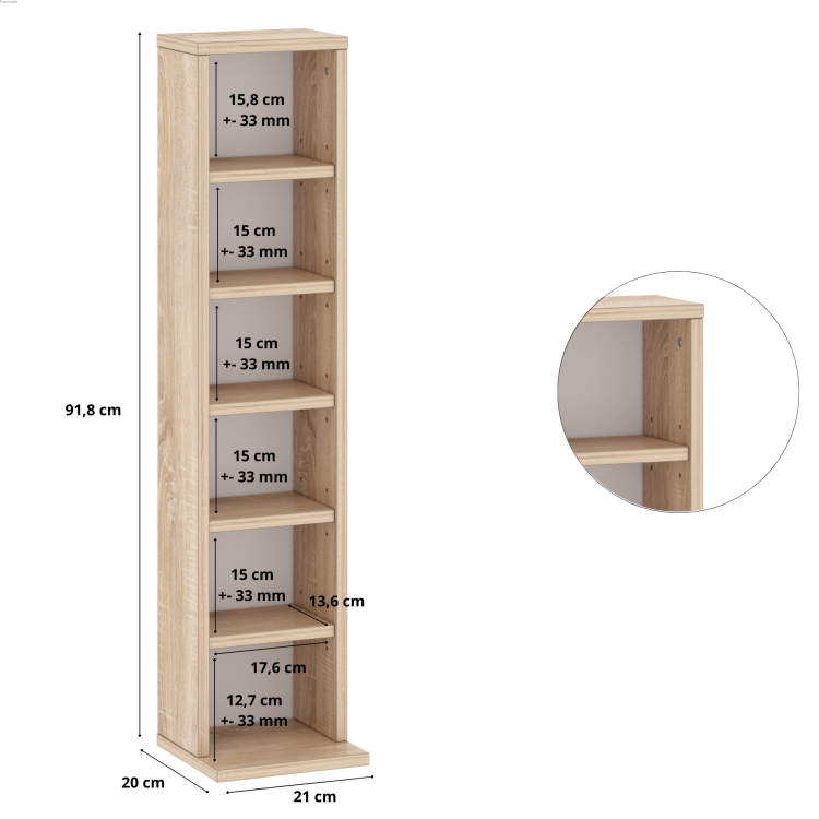 Furniwest regał na 102 płyty CD lub 36 płyty DVD dąb sonoma