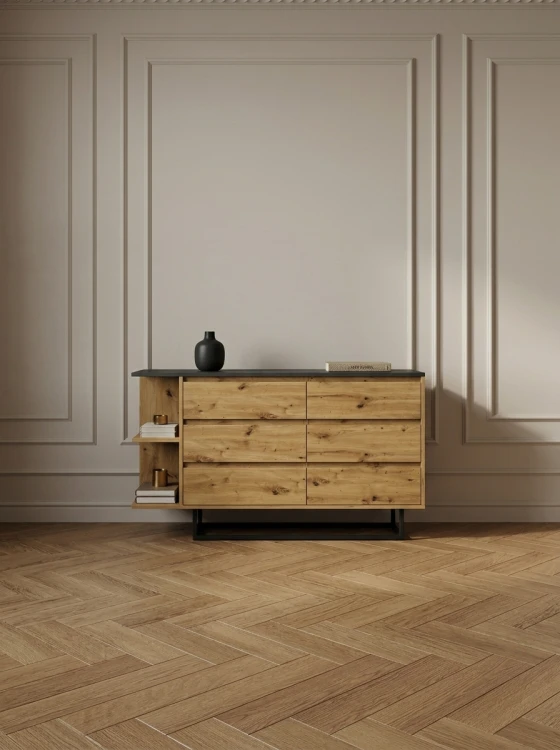 Furniwest komoda 6 szuflad dąb artisan czarny aranżacja