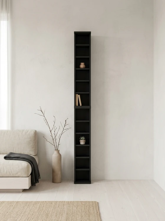 Furniwest regał na 204 płyty CD lub 72 płyty DVD kolor czarny 184 cm aranżacja