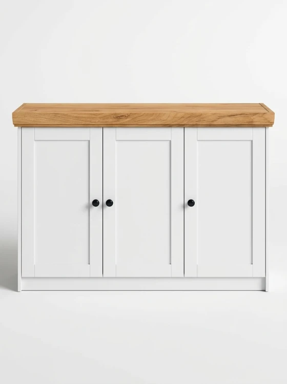 Komoda 3 drzwi MDF biały dąb złoty