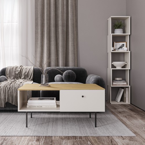 Regał na książki Alver 160x35 cm kaszmir w aranżacji salonu