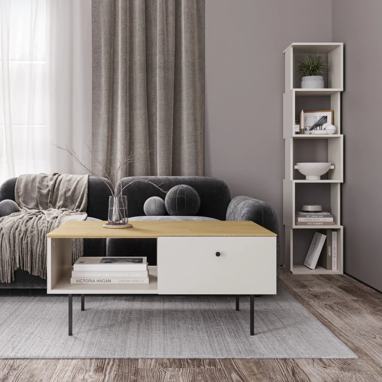 Regał na książki Alver 160x35 cm kaszmir w aranżacji salonu