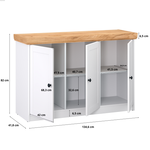Komoda 3 drzwi MDF biały dąb złoty
