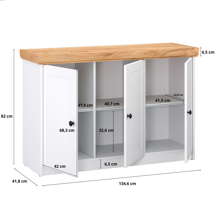 Komoda 3 drzwi MDF biały dąb złoty